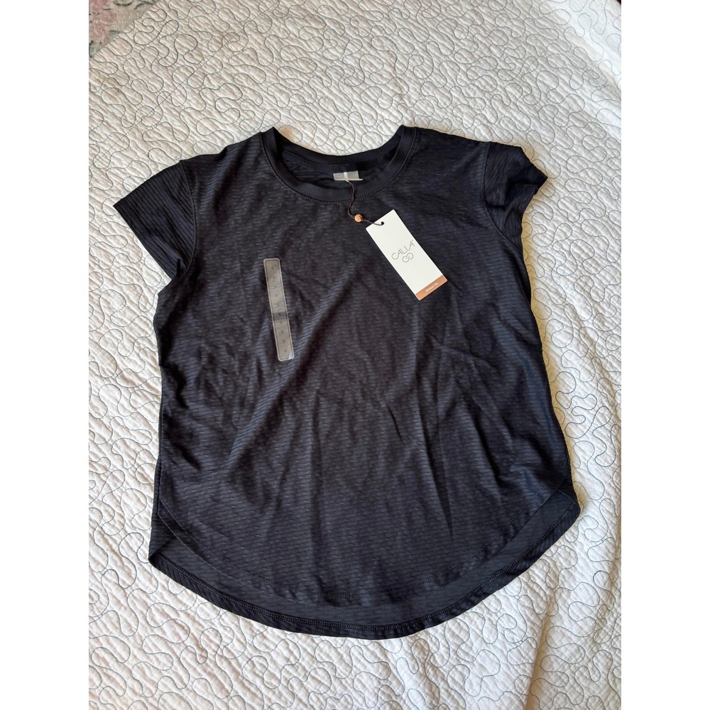 Calia Renew Tee Pure Black Textured Short Sleeve Athletic Shirt Womens Small